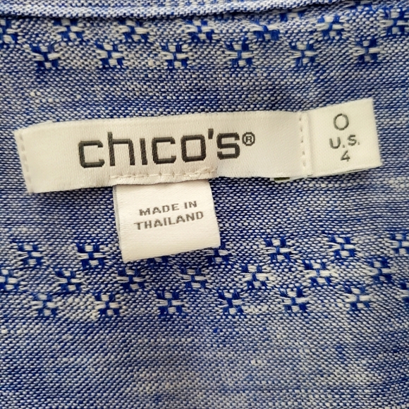 CHICO'S Blue 100% Linen No Iron 3/4 Sleeve Button-Up Blouse Women's 0 | U.S. 4 - Picture 8 of 11